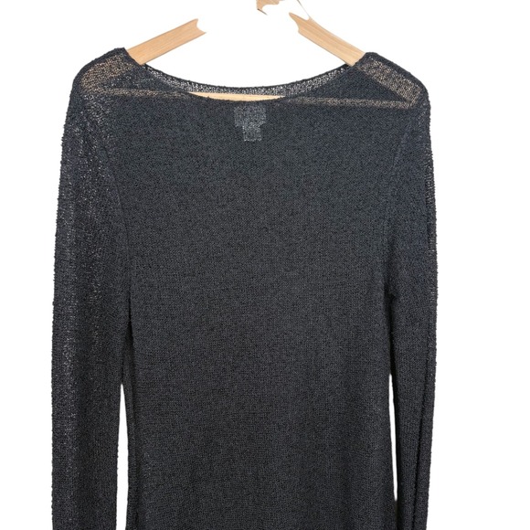 Chico's Asymmetrical Hem Open Knit Top Black Long Sleeve Tassel Hem Size 1 - Picture 4 of 7